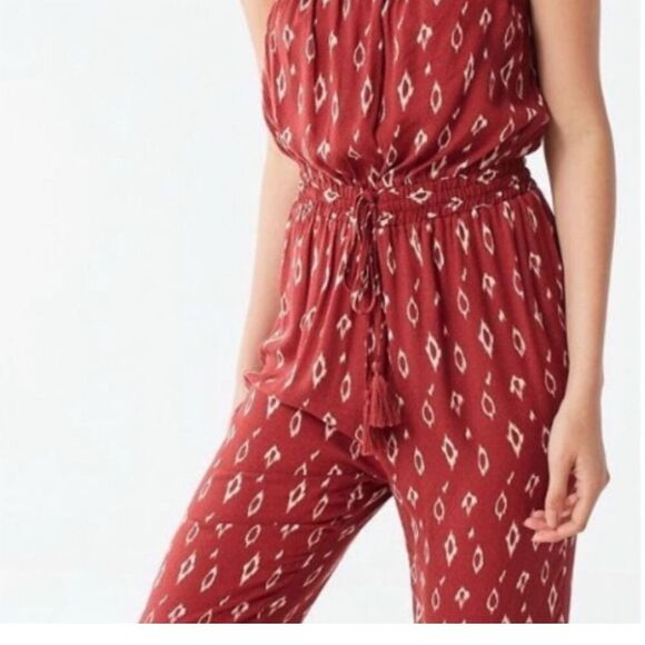 Urban Outfitters Women's S Red Boho Diamond Print Strapless Jumpsuit - Picture 6 of 13